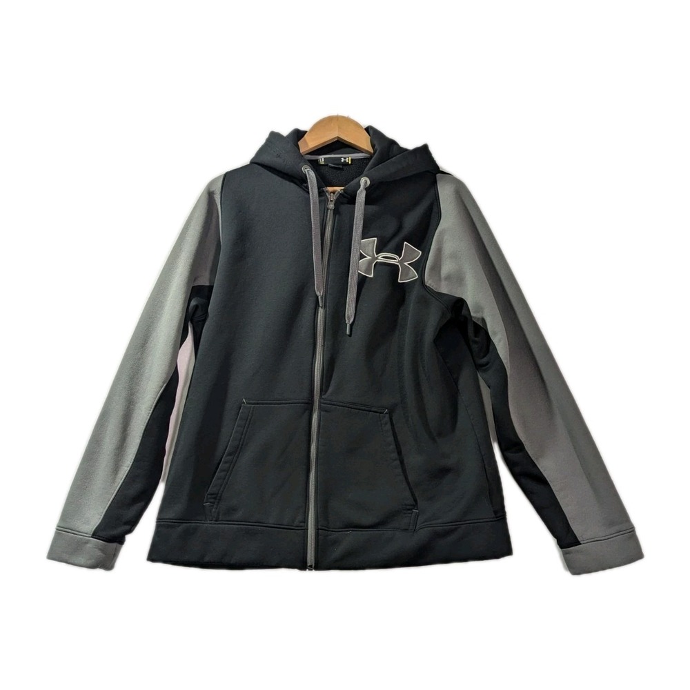 Under Armour Men's Size LG Full Zip Hoodie Black Gray Loose Fit Embroidered Logo